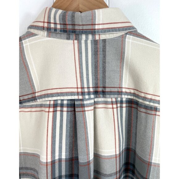 Eddie Bauer Relaxed Fit Mens Size TXL Tan & Gray Plaid Flannel Button Up Shirt - Picture 7 of 12